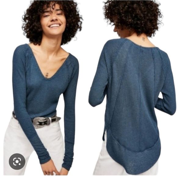 Free People Tops - Free People Catalina Long Sleeve Blue Shirt Size Small